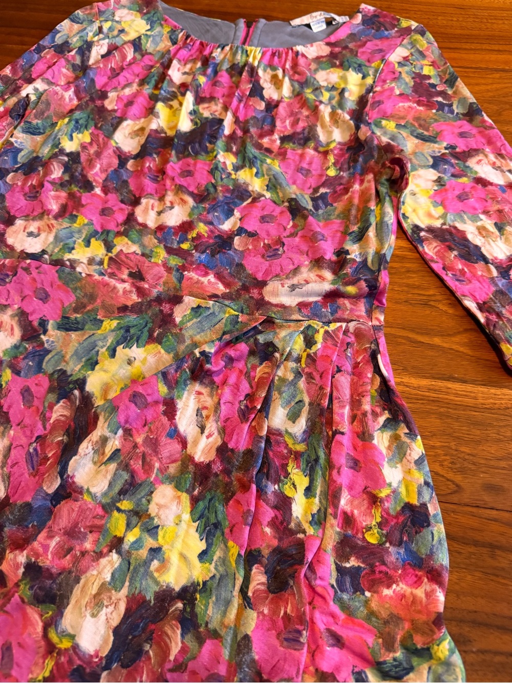 Boden Floral Bright Watercolor Jersey Dress with gathered waist detail Sz 10 US* - Picture 2 of 10
